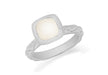 Sterling Silver Rhodium Plated Square White Opaque Crystal  Patterned Stacking Ring