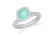 Sterling Silver Rhodium Plated Square Turquoise Opaque Crystal  Patterned Stacking Ring