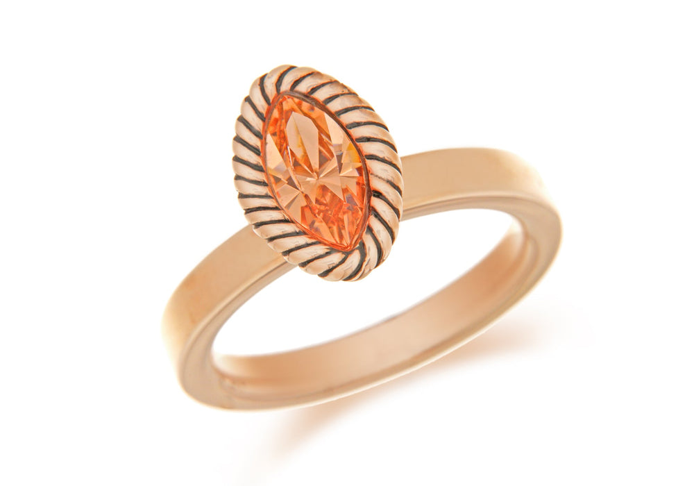 Sterling Silver Rose Gold Plated Elliptic Peah Crystal Stacking Ring