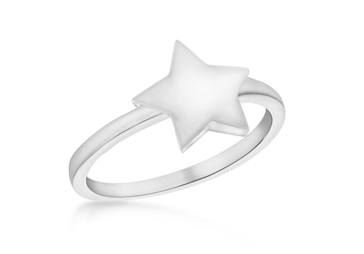 Sterling Silver Rhodium Plated Plain 8.7mm x 9.5mm Star Ring