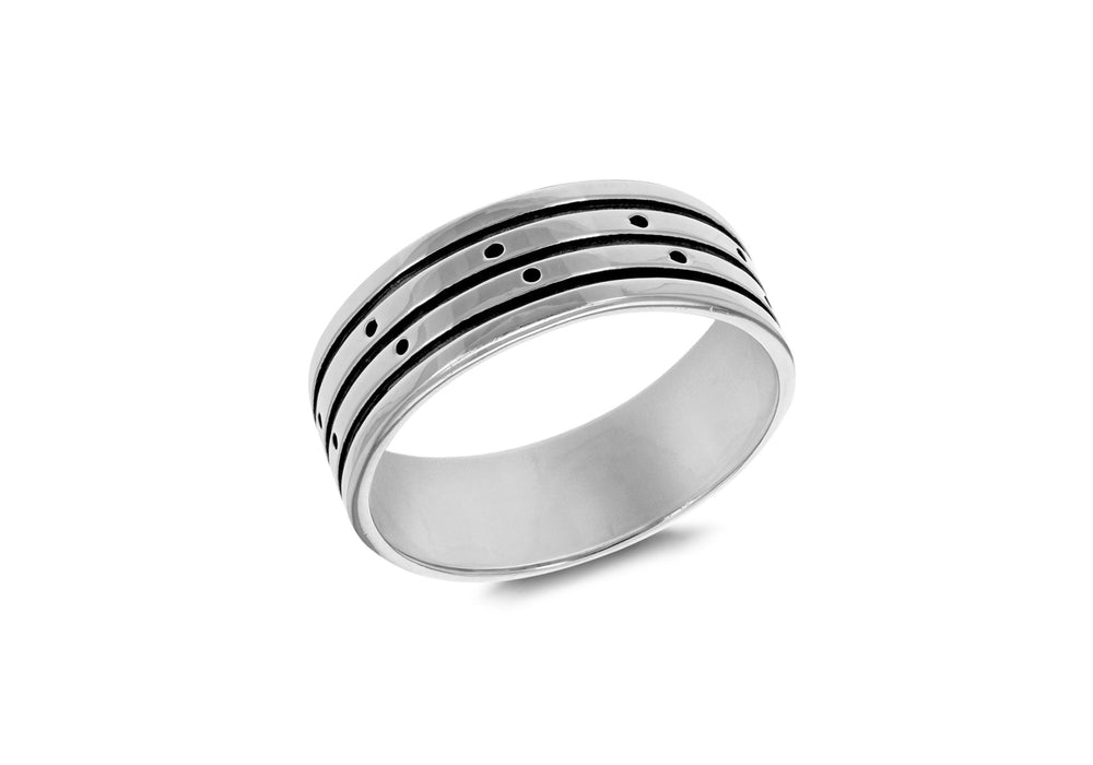 SILVER 3ROW OXID/POL BAND Ring