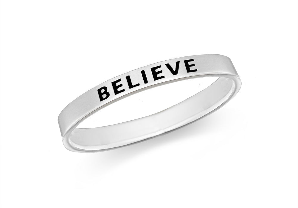 Sterling Silver 'Believe' Message Band Ring