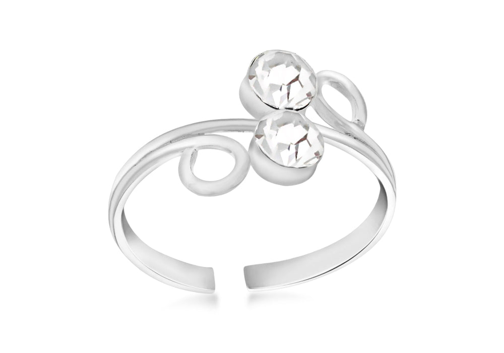 Sterling Silver White Crystal Crossover Toe Ring 