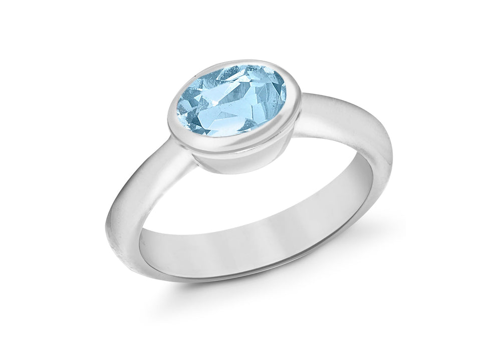 SILVER OVAL SKY BLUE Zirconia  Ring