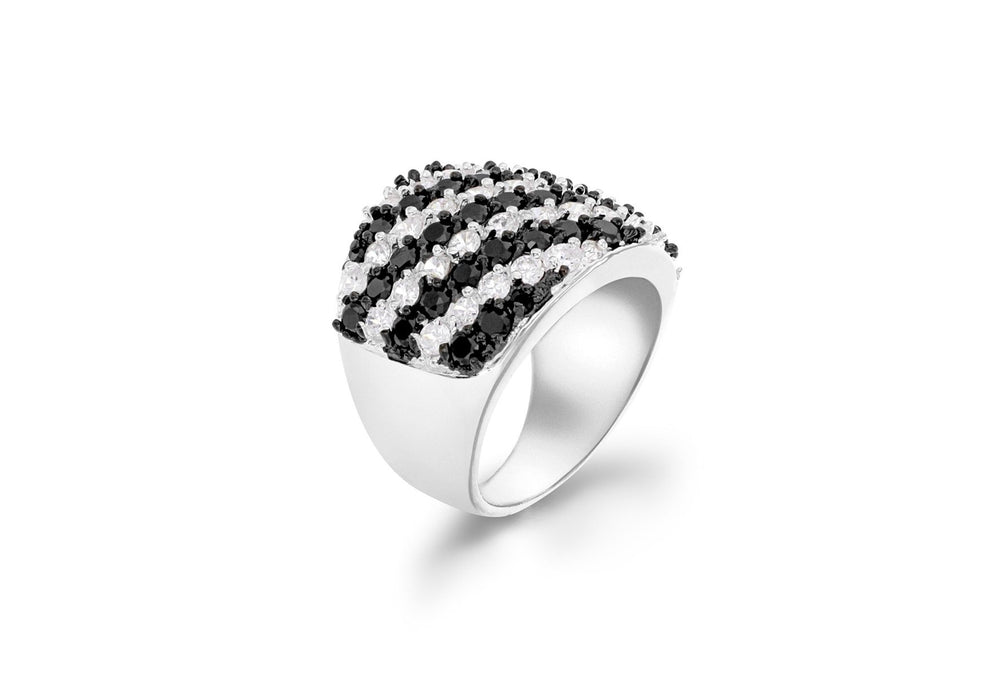 Sterling Silver Black & White Stone Set Stripe Ring 