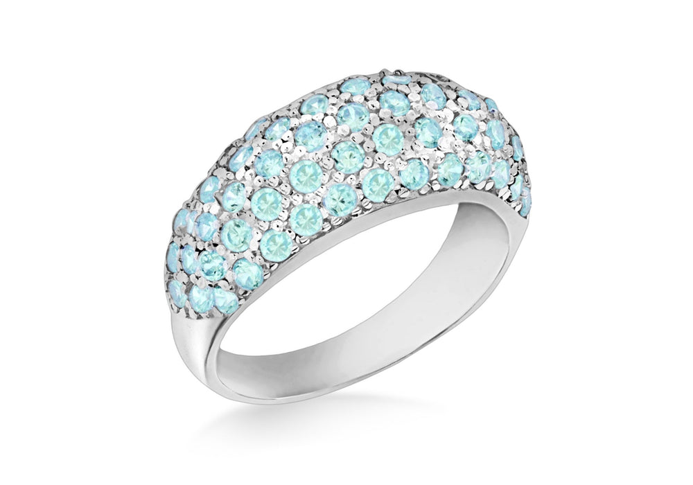 Sterling Silver Dome Blue Zirconia  Stone Set Ring