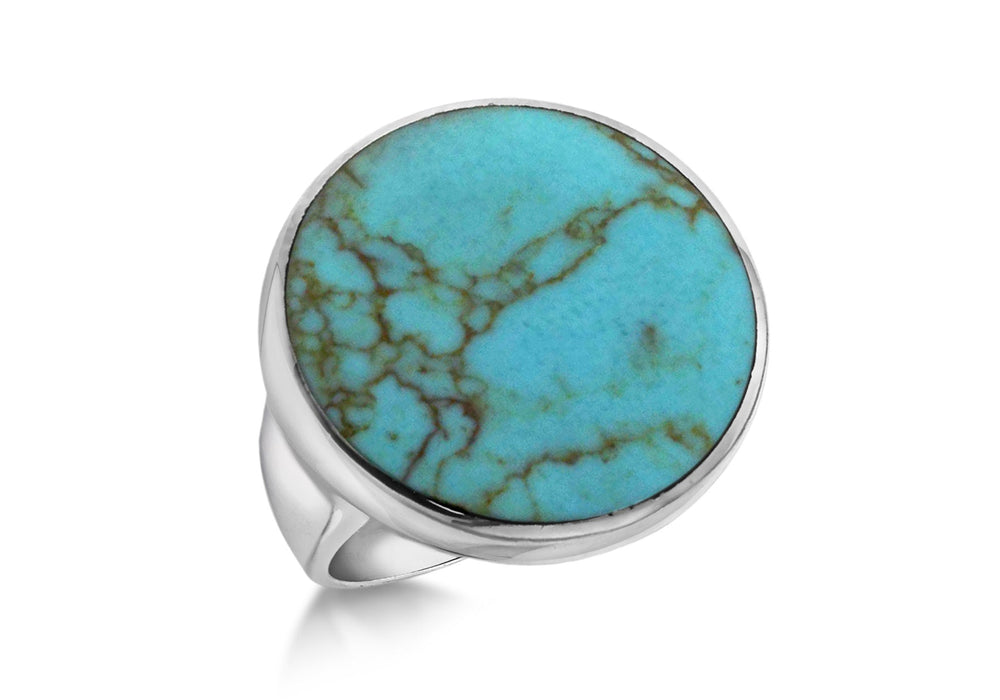 Sterling Silver Round Turquoise Set Ring