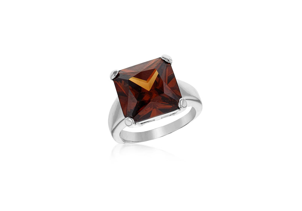 Sterling Silver Square Smokey Zirconia  Stone Ring