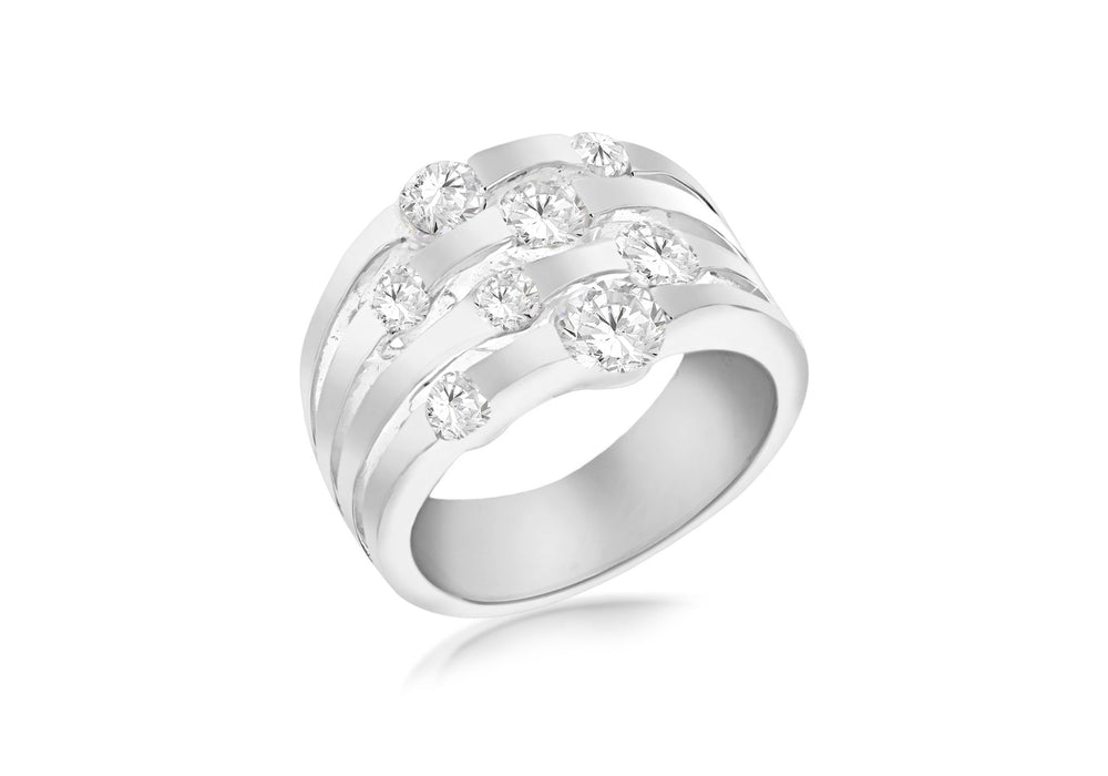 Sterling Silver Four Row 8 Stone Zirconia Ring