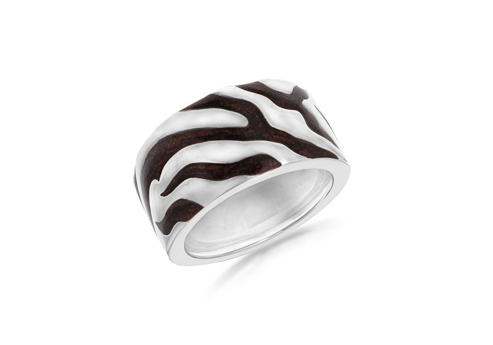 Sterling Silver Brown Enamel Zebra Ring 