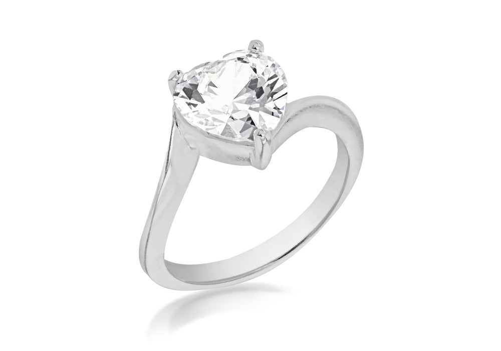 Sterling Silver Zirconia  Stone Set Crossover Heart Ring