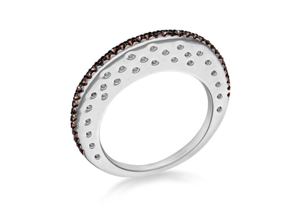 Sterling Silver Brown Stone Set Flat Disc Ring 