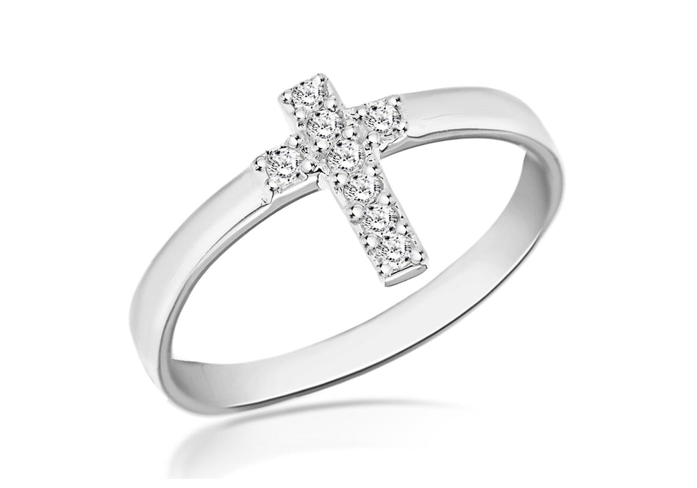 SILVER MINI Cross & Zirconia  Ring