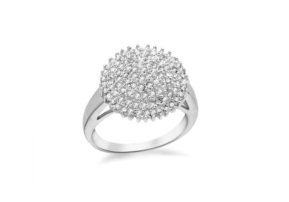 Sterling Silver Rhodium Zirconia Cluster Bomb Ring 