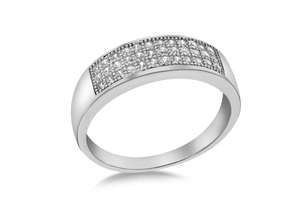 SILVER RHO 3ROW Zirconia  BAND Ring