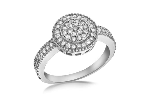 Sterling Silver Rhodium Plated Zirconia  Pave 9.7mm Circle Ring