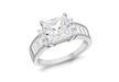 Sterling Silver Rhodium Plated Sqaure Zirconia  and Baguette Cut Ring