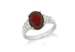 Sterling Silver Rhodium Plated White Zirconia  and Red Crystal  Oval Ring