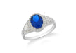 Sterling Silver Rhodium Plated Blue and White Zirconia  Oval Cluster Ring