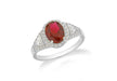 Sterling Silver Rhodium Plated Ruby and White Zirconia  Oval Cluster Ring