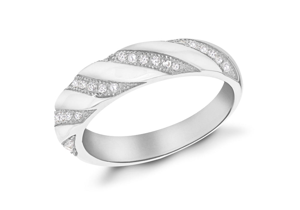 Sterling Silver Rhodium Plated Zirconia  Twist Band Ring