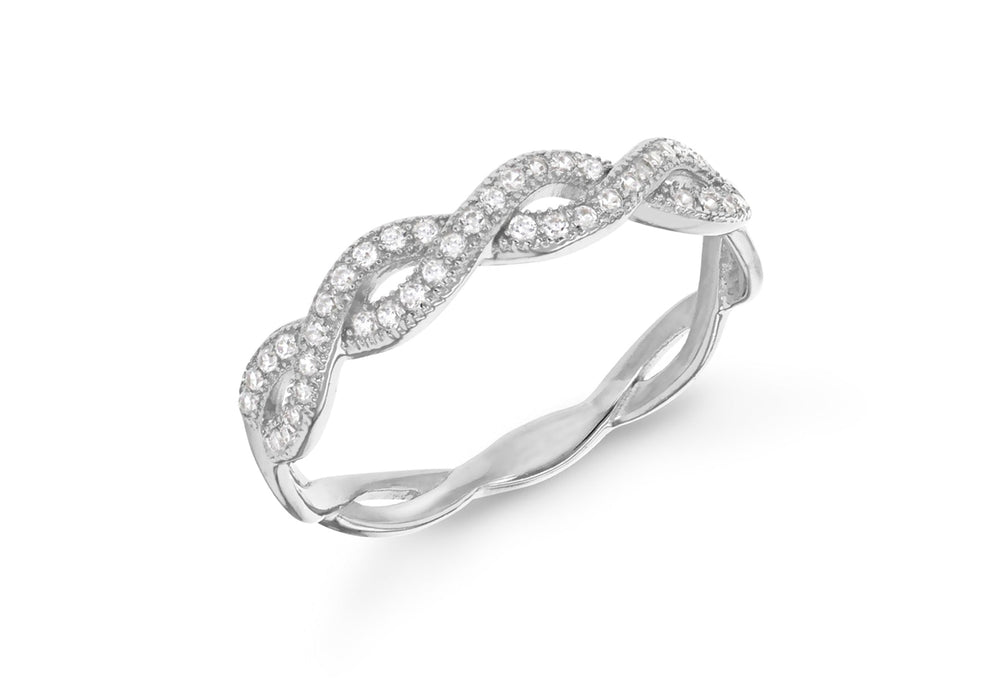 Sterling Silver Rhodium Plated Zirconia  Twined Band Ring