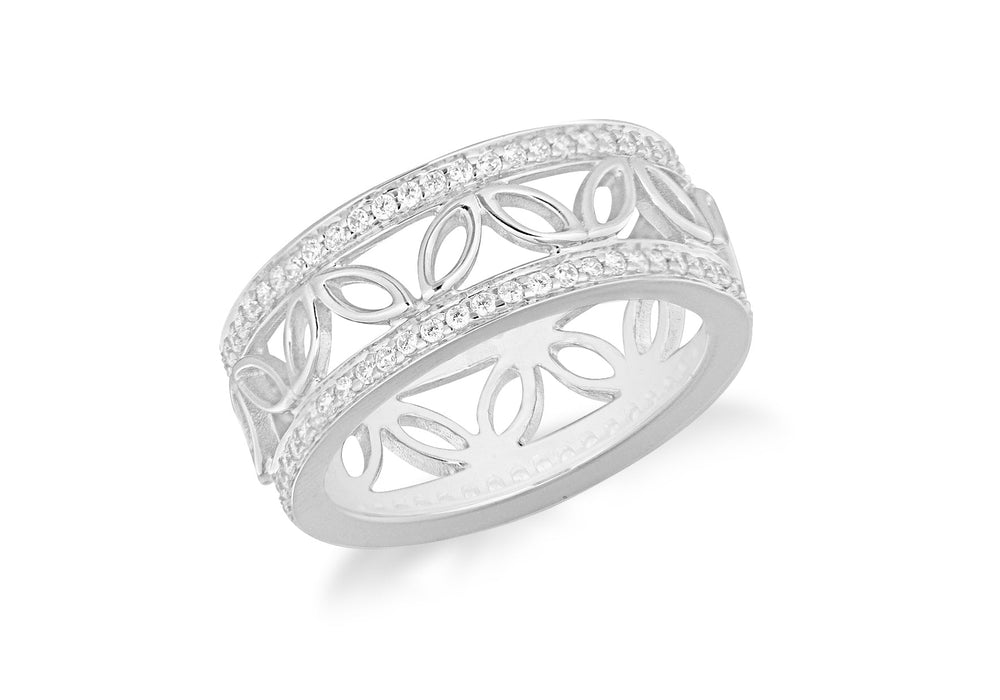 Sterling Silver Zirconia  Filigree Band Ring