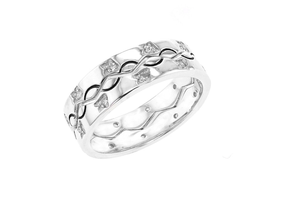 Interlocking Sterling Silver Rhodium Plated Zirconia Set of Two Ivy Zig Zag Rings