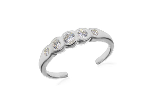 Sterling Silver 5-Zirconia  Open Toe Ring