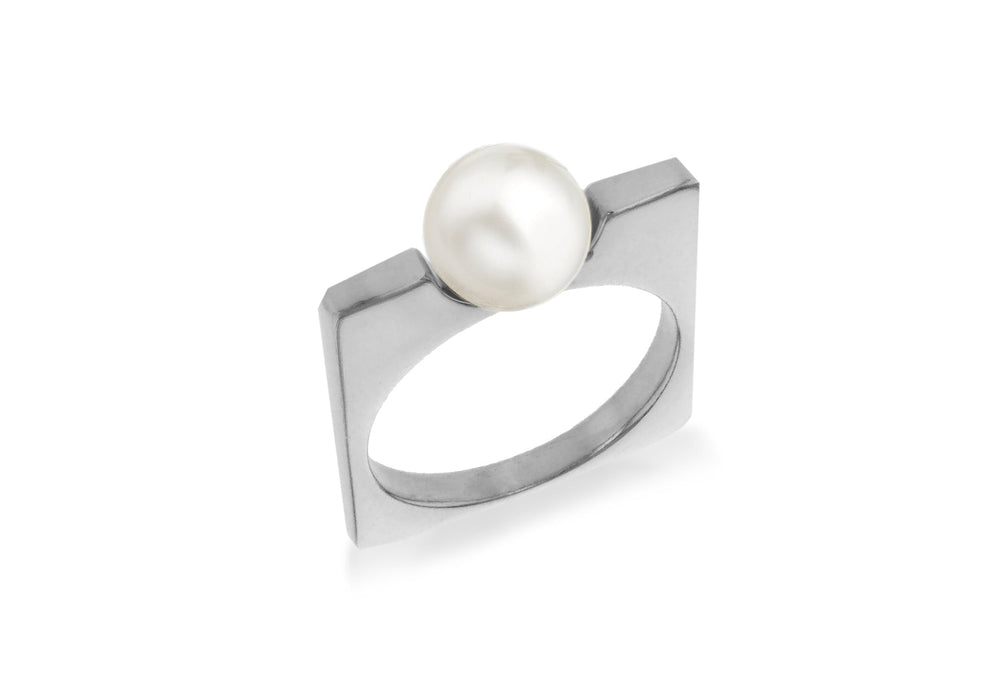 Sterling Silver Pearl Set Square Ring