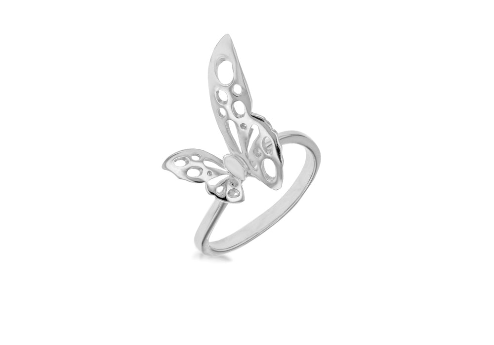 Sterling Silver Rhodium Plated Filigree BCutterfly Ring