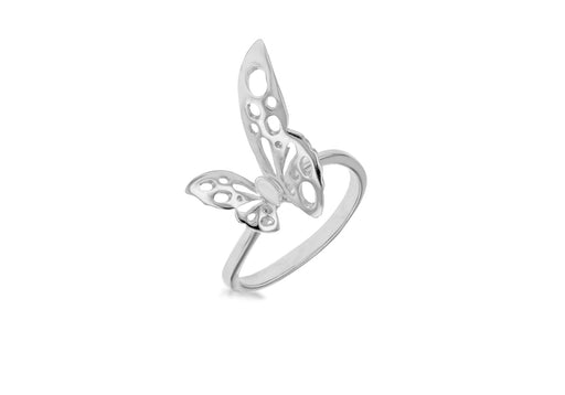 Sterling Silver Rhodium Plated Filigree BCutterfly Ring