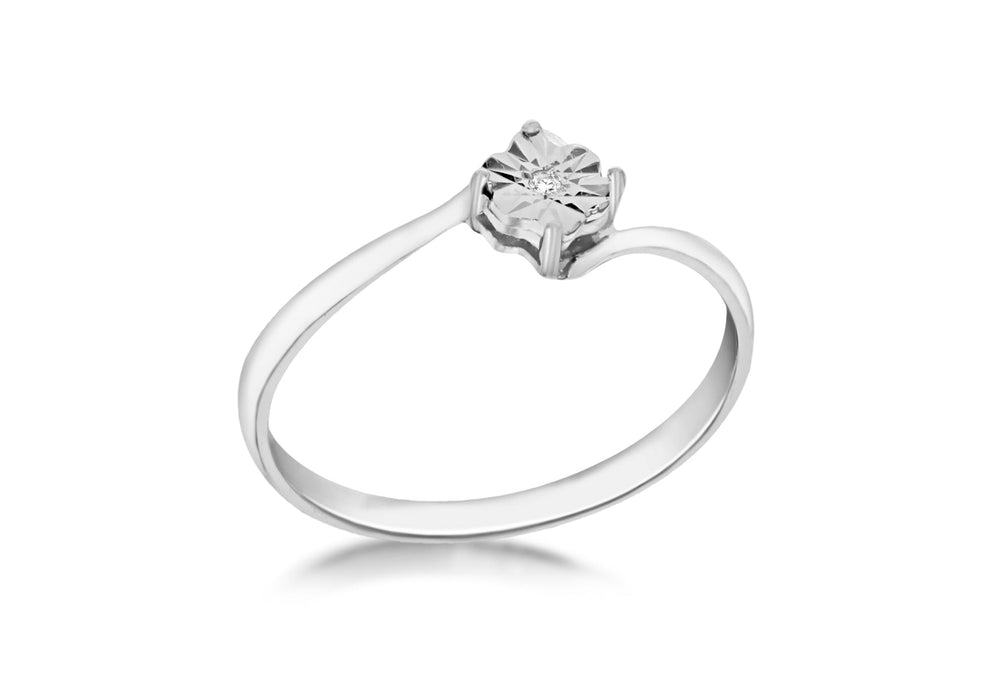 Sterling Silver Rhodium Plated Zirconia  Solitaire Ring