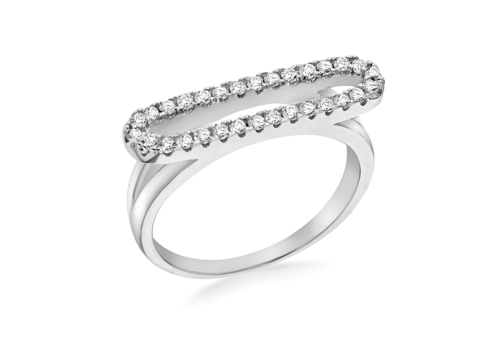 Sterling Silver Rhodium Plated Zirconia Oval Outline Ring