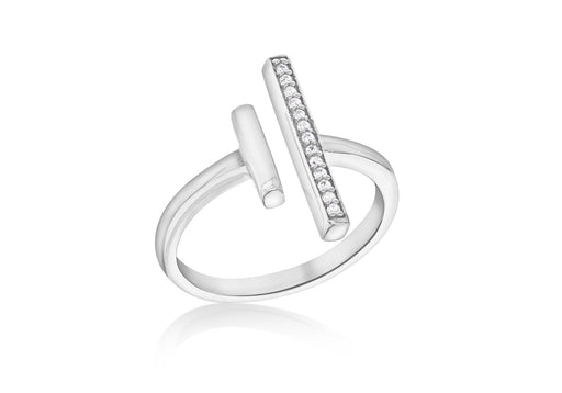 Sterling Silver Rhodium Plated Zirconia  Bar & Plain Bar Ring