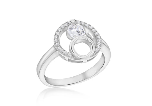 Sterling Silver Rhodium Plated Zirconia  12mm Double-Circle Ring