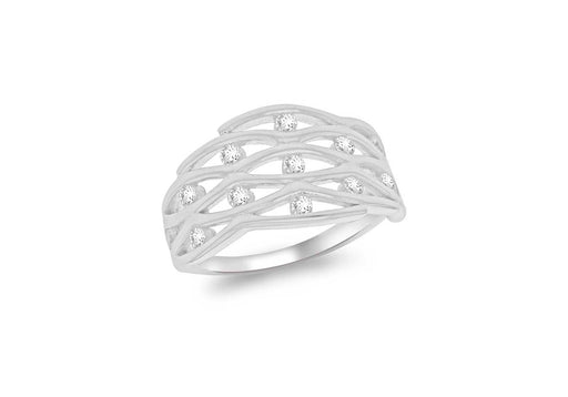 Sterling Silver Rhodium Plated Zirconia  Lattie Wave Ring