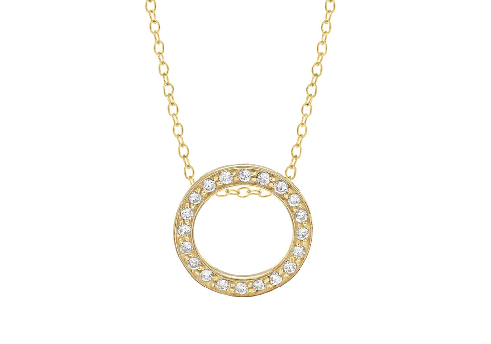 Sterling Silver Gold Plated Zirconia  Set Open Circle Necklace