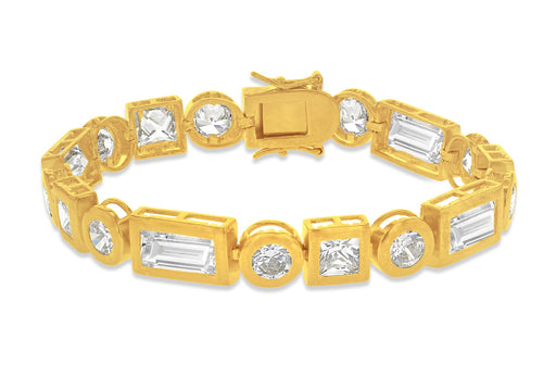 Gold Plated Sterling Silver Round and Rectangle Zirconia Bracelet