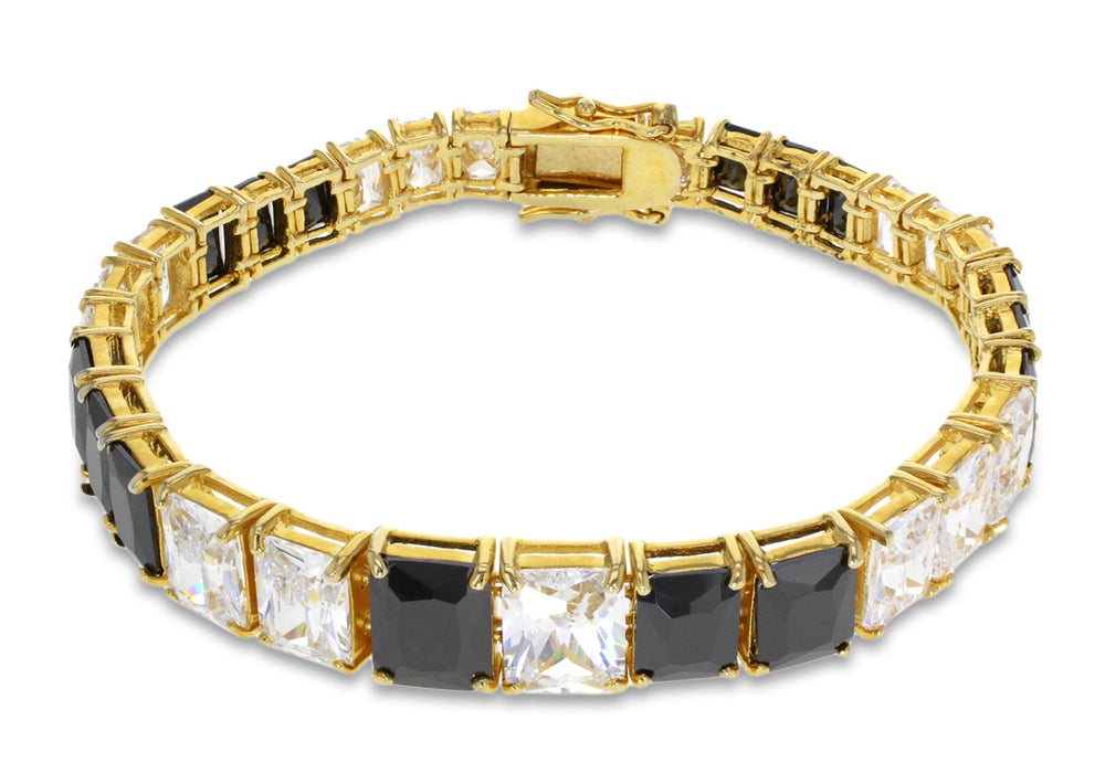 Gold Plated Sterling Silver Tri-Black & White Zirconia Bracelet