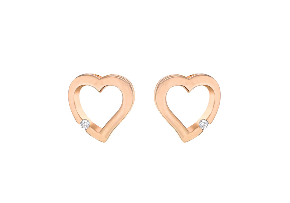 Sterling Silver Rose Gold Plated Zirconia Cutout Heart Stud Earrings