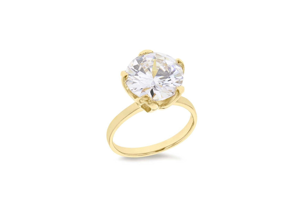 Sterling Silver Gold Plated Large CZ Solitaire Ring 