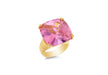 Sterling Silver Gold Plated Large Pink Square CZ Facet Ring 