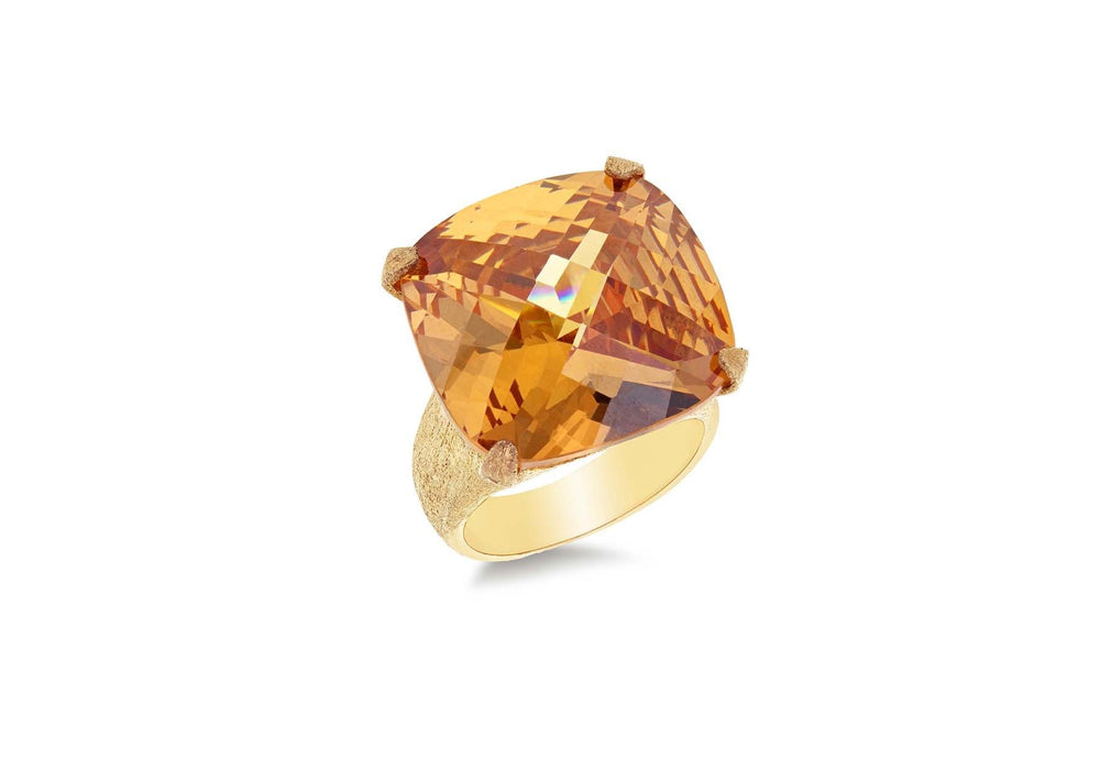 Sterling Silver Gold Plated Square Facet CZ Set Ring 