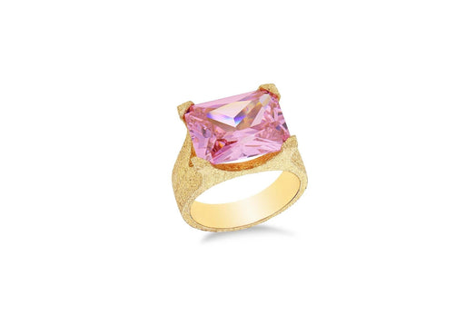 Sterling Silver Gold Plated Pink Square CZ Facet Ring 