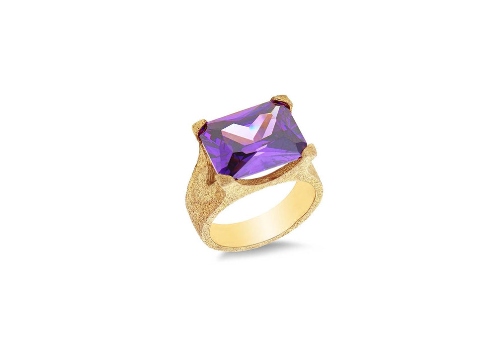 Sterling Silver Gold Plated Amethyst CZ Set Ring 