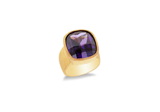 Sterling Silver Gold Plated Round Facet Amethyst CZ Set Ring 