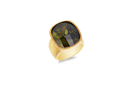 Sterling Silver Gold Plated Large CZ Facet Ring 