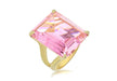 Sterling Silver Gold Plated Large Pink CZ Facet Ring 