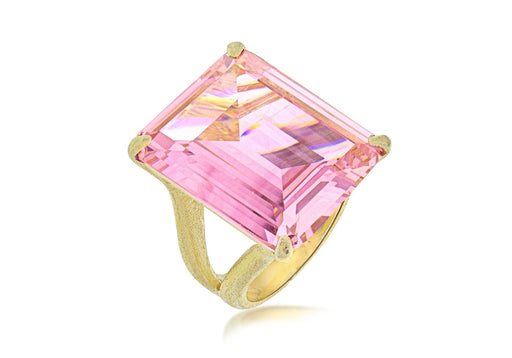 Sterling Silver Gold Plated Large Pink CZ Facet Ring 